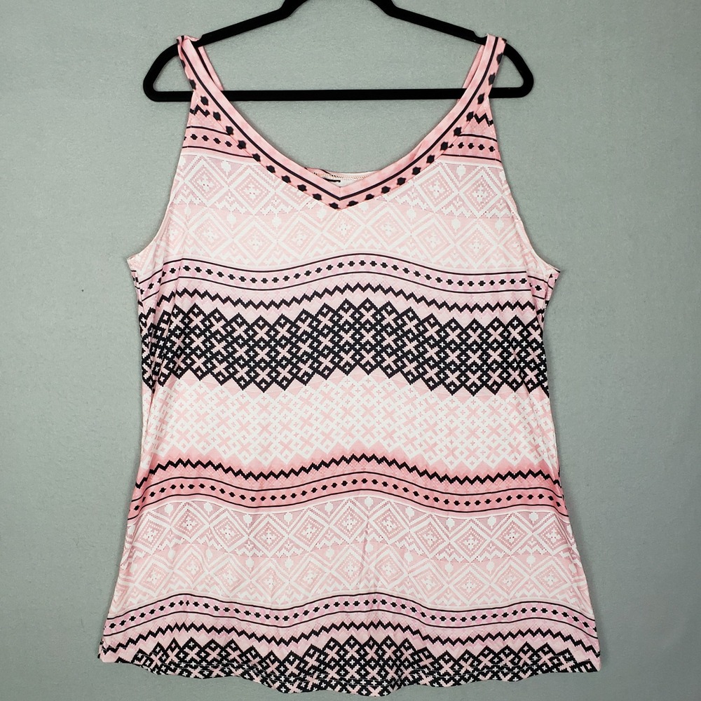 Boho Stripe Tribal Camisole Cami Tank Top Blush Pink Black Summer Beachy Size M